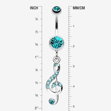 Detail View 1 of G Clef Music Note Sparkle Belly Ring-Teal